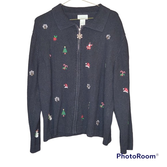 Vintage Studio Works Woman’s Thick Knit Christmas Seasonal Sweater Jacket - Picture 1 of 6